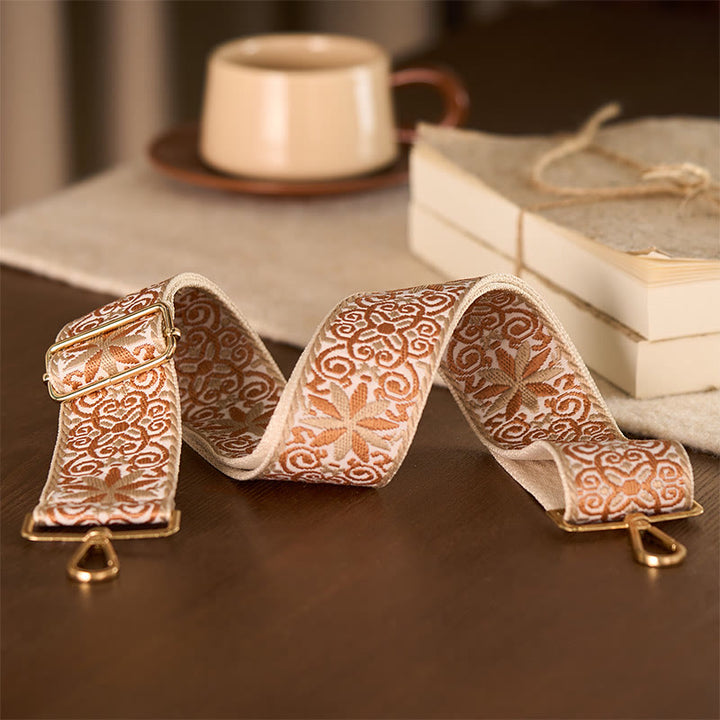 Buddha Stones Bohemian Brown Beige Flower Geometric Embroidery Adjustable Handbags Crossbody Shoulder Bag Purse Straps Replacement - image 3