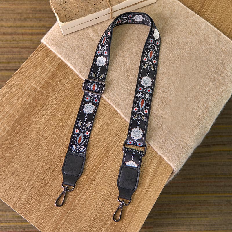 Buddha Stones Boho Black Flower Geometric Adjustable Handbags Crossbody Shoulder Bag Straps Replacement - image 1