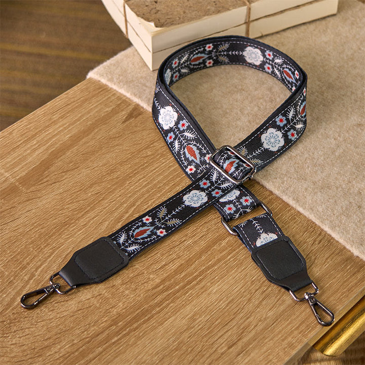 Buddha Stones Boho Black Flower Geometric Adjustable Handbags Crossbody Shoulder Bag Straps Replacement - Black Flower - 75-145cm*3.8cm - image 0