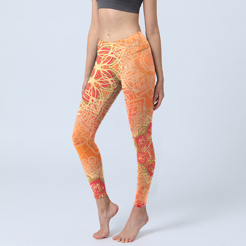 Buddha Stones Symmetrical Geometric Pattern Print Gym Leggings Women's Yoga Pants - Orange - US18，UK/AU22，EU50 (4XL) - image 0