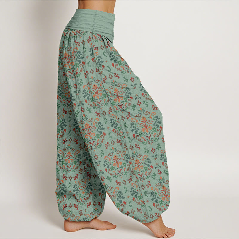 Buddha Stones Pure Cotton Retro Symmetrical Flower Leaf Pattern Women's Elastic Waist Harem Pants - image 7