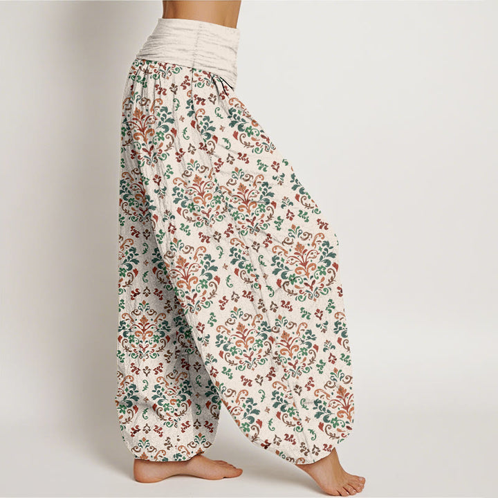 Buddha Stones Pure Cotton Retro Symmetrical Flower Leaf Pattern Women's Elastic Waist Harem Pants - image 10