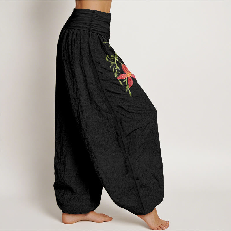 Buddha Stones Pure Cotton Brightly Colored Lilies Five-Petaled Flower Pattern Women's Elastic Waist Harem Pants - image 7