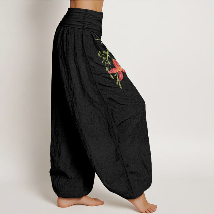 Buddha Stones Pure Cotton Brightly Colored Lilies Five-Petaled Flower Pattern Women's Elastic Waist Harem Pants - image 7