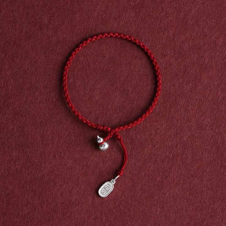 Buddha Stones 925 Sterling Silver Gourd Lucky Fortune Charm String Connection Bracelet - Gourd&Lucky Fortune DarkRed Rope - 15-20cm - image 15