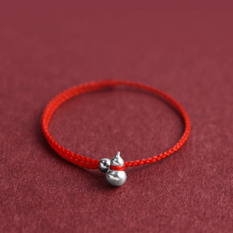 Buddha Stones 925 Sterling Silver Gourd Lucky Fortune Charm String Connection Bracelet - Gourd Red Rope - 15-20cm - image 1