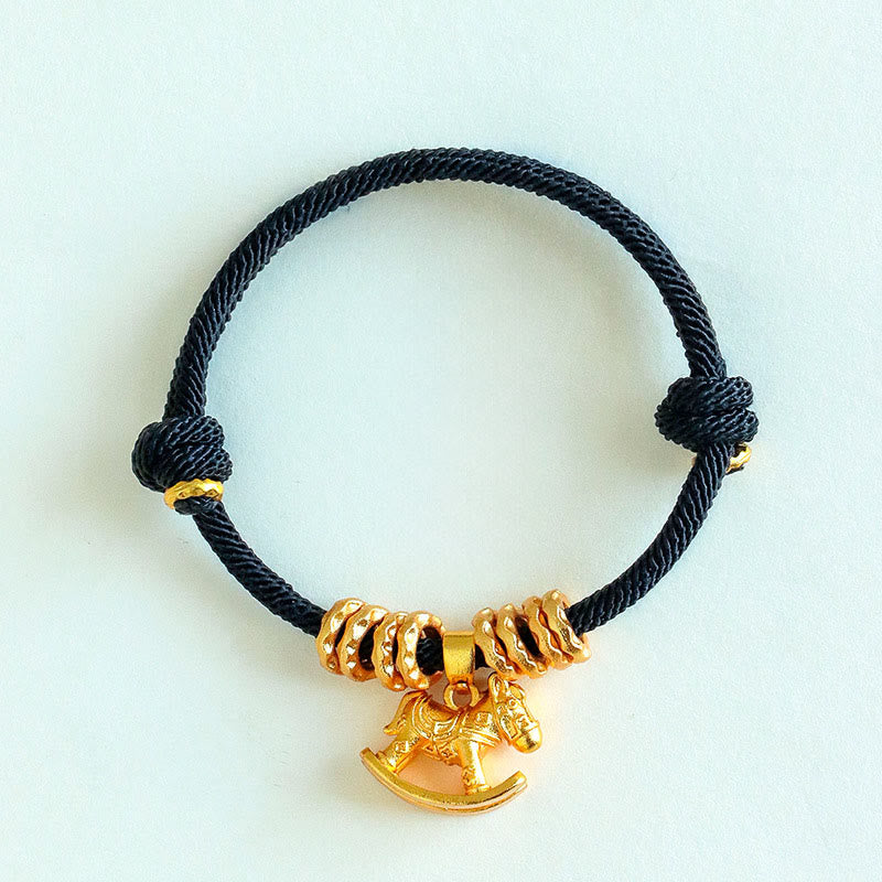 Buddha Stones Year Of The Horse Simple Horse Circle Charm Rope Faith Bracelet - Black Rope(Wrist Circumference: 15-18cm) - image 12