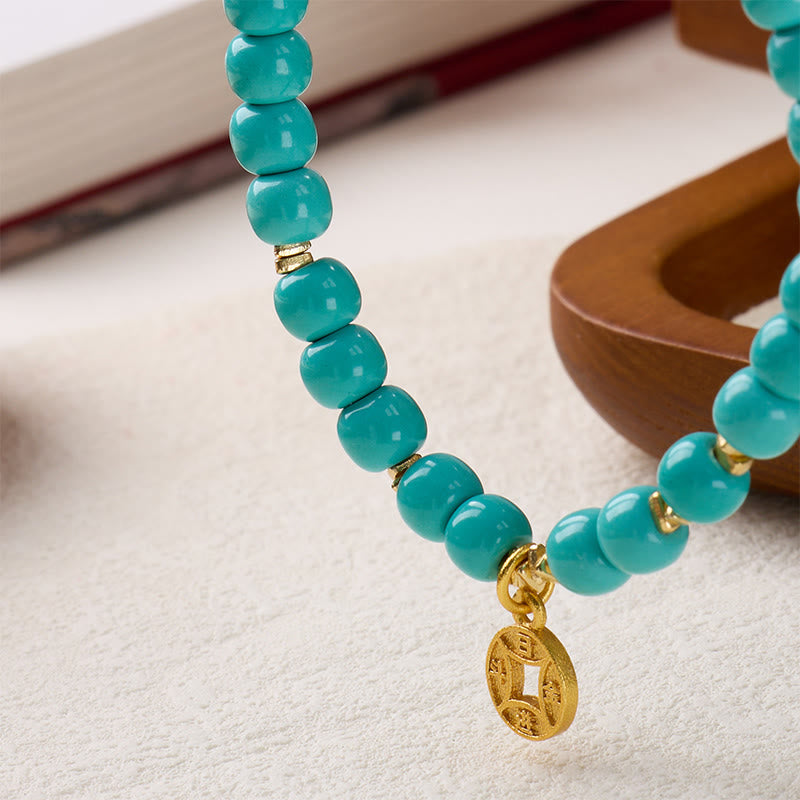 Buddha Stones Copper Coins Charm Imitation Turquoise Bracelet - image 3