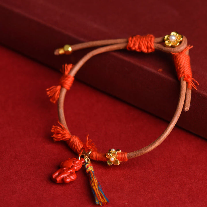 Buddha Stones Tibetan Year Of The Horse Carved Cinnabar Blessing Bracelet - image 2