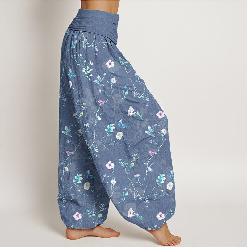 Buddha Stones Pure Cotton Retro Flowers Leaves Branches Pattern Women's Elastic Waist Harem Pants - image 7