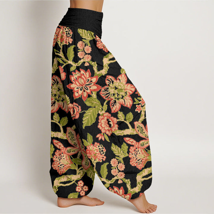 Buddha Stones Pure Cotton Bold Colors Flowers Leaves Branches Bird Pattern Women's Elastic Waist Harem Pants - image 7