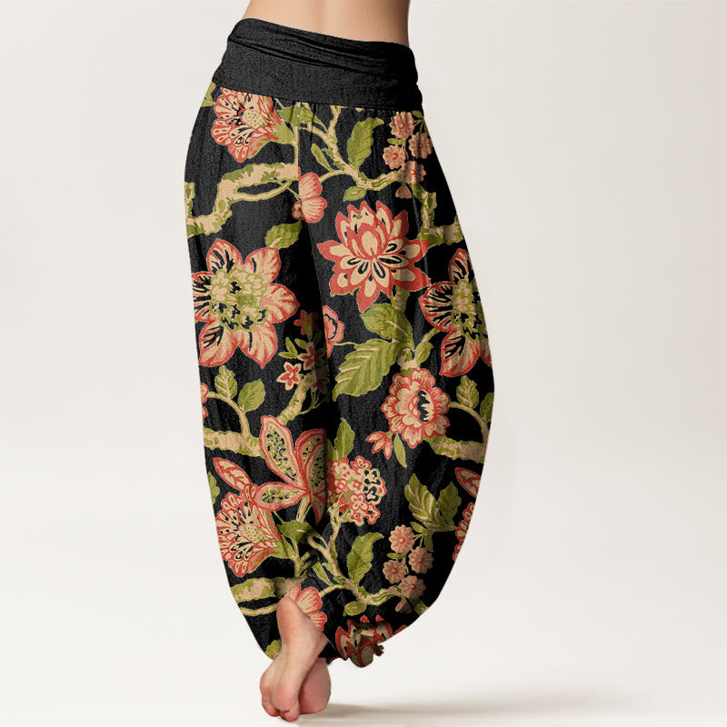 Buddha Stones Pure Cotton Bold Colors Flowers Leaves Branches Bird Pattern Women's Elastic Waist Harem Pants - image 6