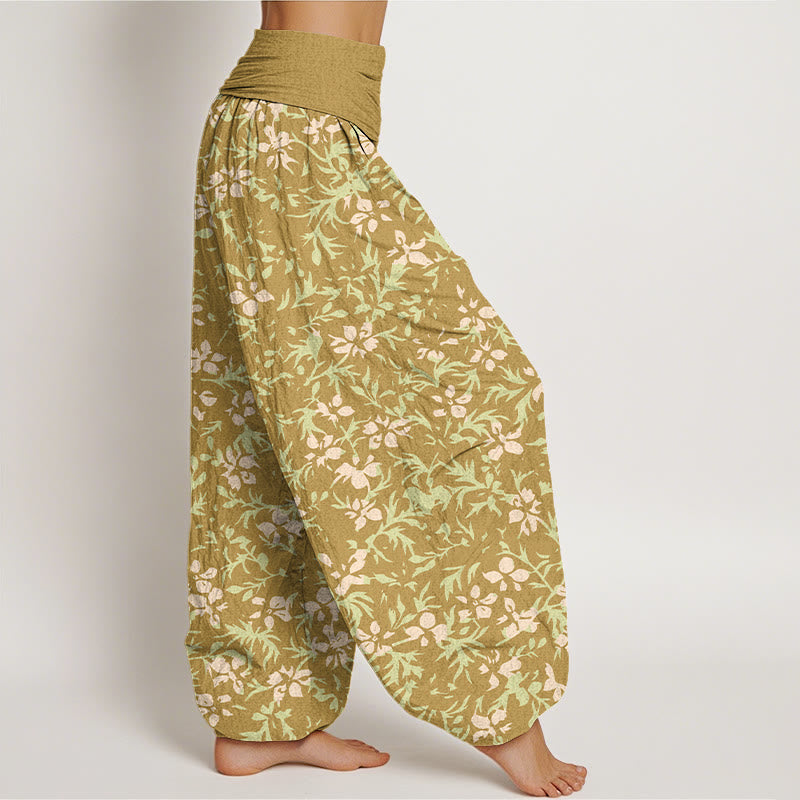 Buddha Stones Pure Cotton Abstract Flowers Leaves Pattern Women's Elastic Waist Harem Pants - image 2