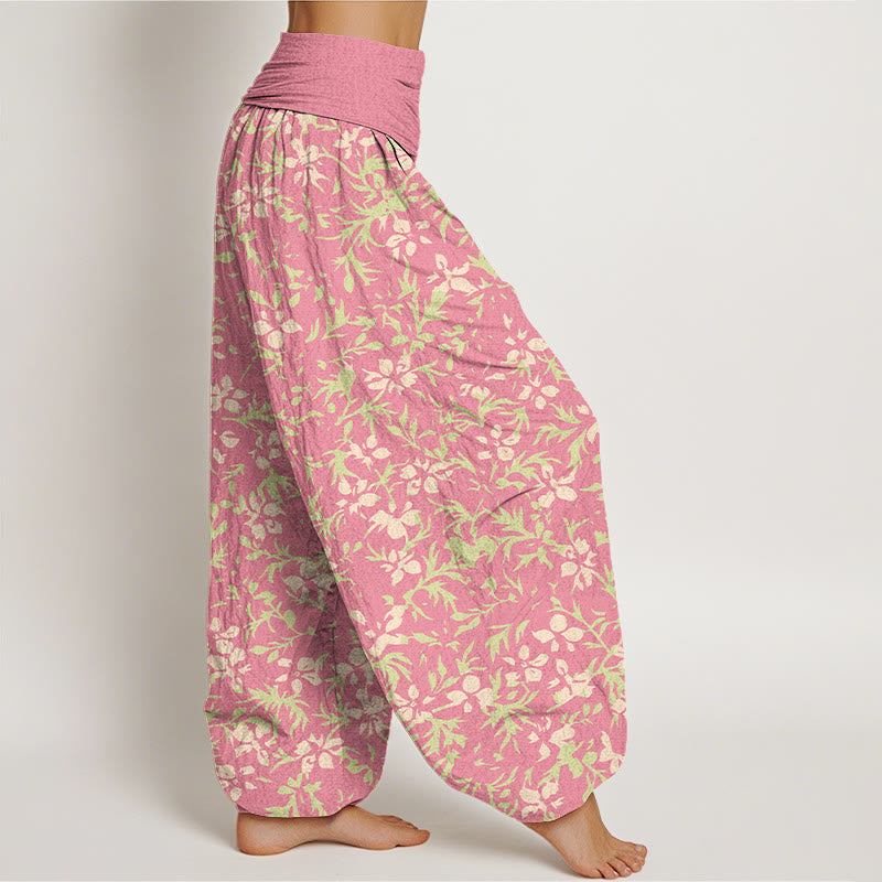 Buddha Stones Pure Cotton Abstract Flowers Leaves Pattern Women's Elastic Waist Harem Pants - image 7