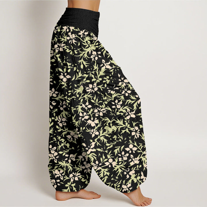 Buddha Stones Pure Cotton Abstract Flowers Leaves Pattern Women's Elastic Waist Harem Pants - image 10