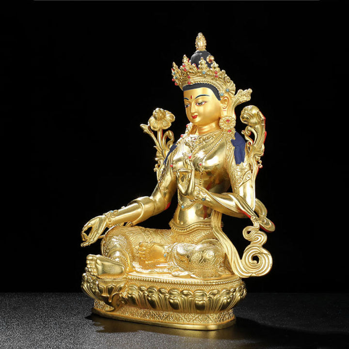 Chenrezig Four-armed Avalokitesvara Protection Copper Gold Plated Statue Decoration - image 5