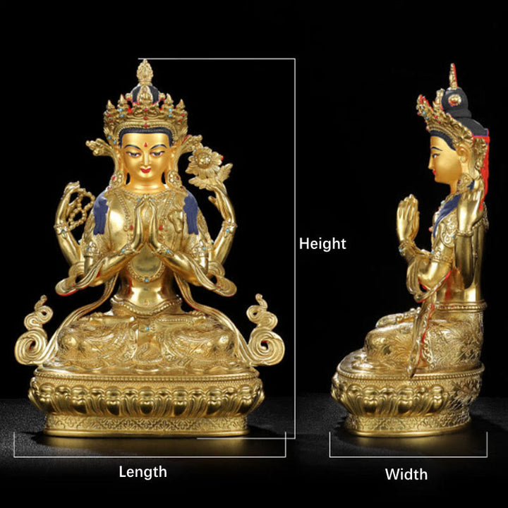 Chenrezig Four-armed Avalokitesvara Protection Copper Gold Plated Statue Decoration - image 13