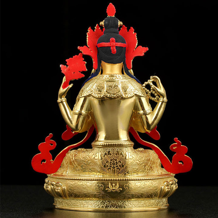 Chenrezig Four-armed Avalokitesvara Protection Copper Gold Plated Statue Decoration - image 7
