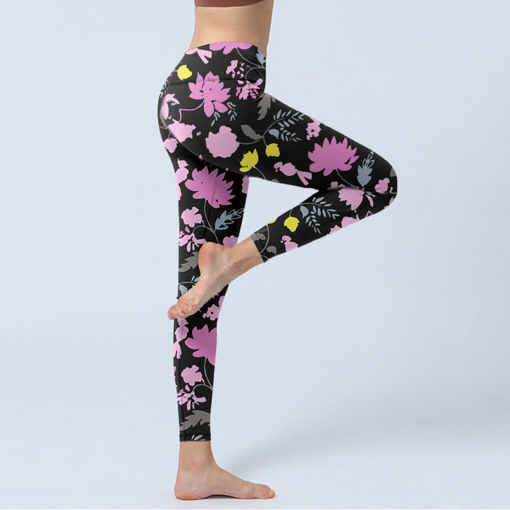 Buddha Stones Watercolor Style Softly Colored Flower Leaf Pattern Print Gym Leggings Women's Yoga Pants - image 3