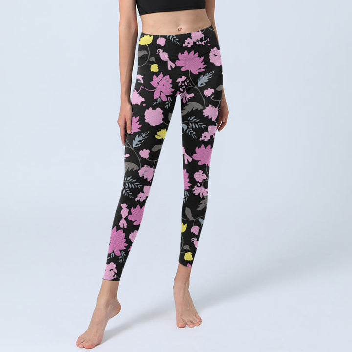 Buddha Stones Watercolor Style Softly Colored Flower Leaf Pattern Print Gym Leggings Women's Yoga Pants - image 5