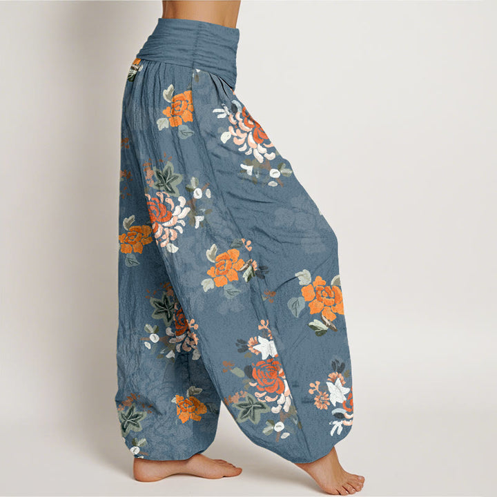 Buddha Stones Pure Cotton Vibrant Color Flowers Leaves Pattern Women's Elastic Waist Harem Pants - image 2