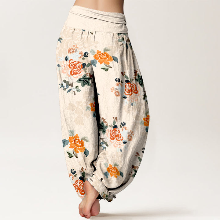Buddha Stones Pure Cotton Vibrant Color Flowers Leaves Pattern Women's Elastic Waist Harem Pants - image 9