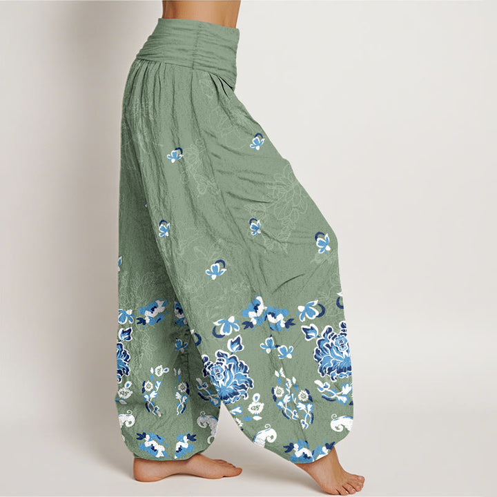 Buddha Stones Pure Cotton Elegant Classic Flower Butterfly Pattern Women's Elastic Waist Harem Pants - image 7