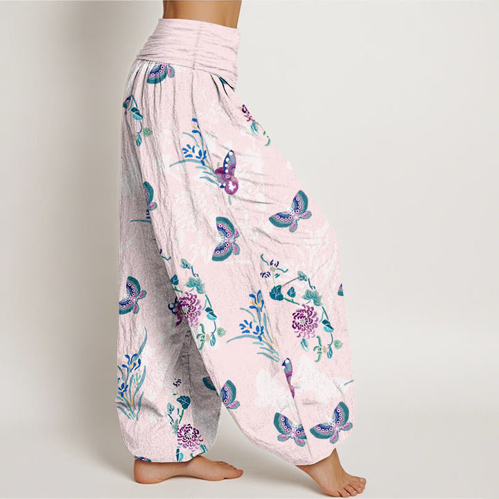Buddha Stones Pure Cotton Fresh Elegant Butterfly Grass Flower Pattern Women's Elastic Waist Harem Pants - image 2