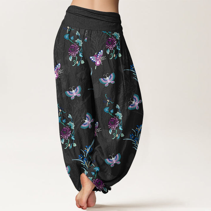 Buddha Stones Pure Cotton Fresh Elegant Butterfly Grass Flower Pattern Women's Elastic Waist Harem Pants - image 6