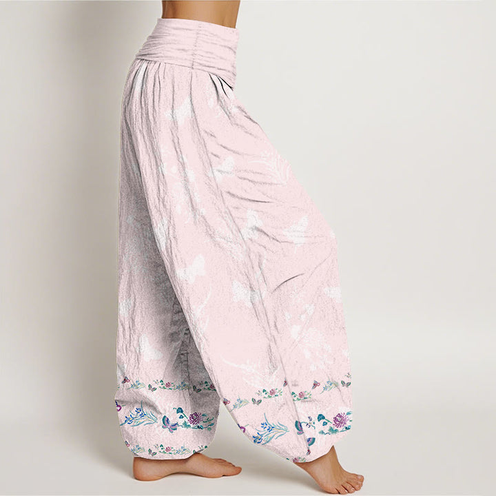 Buddha Stones Pure Cotton Trouser Legs Neatly Arranged Butterfly Grass Flower Pattern Women's Elastic Waist Harem Pants - image 10