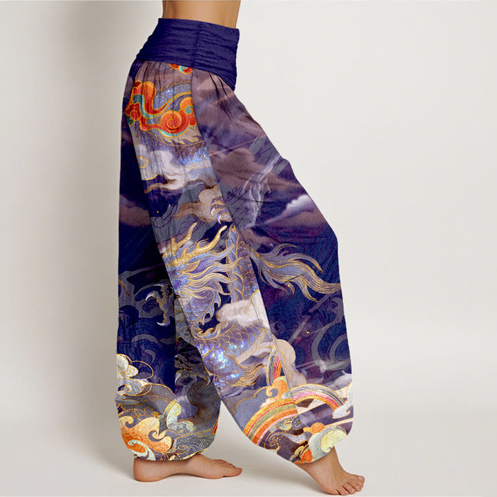 Buddha Stones Pure Cotton Gorgeous Dragon Cloud Rainbow Pattern Women's Elastic Waist Harem Pants - image 7