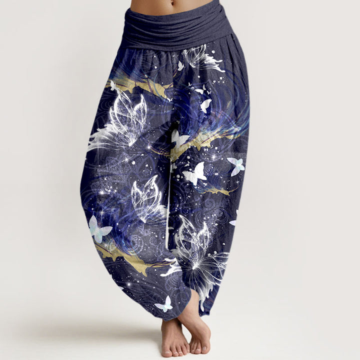 Buddha Stones Pure Cotton Dreamlike Butterfly Line Pattern Women's Elastic Waist Harem Pants - Indigo - US16，UK/AU20，EU48 (3XL) - image 8