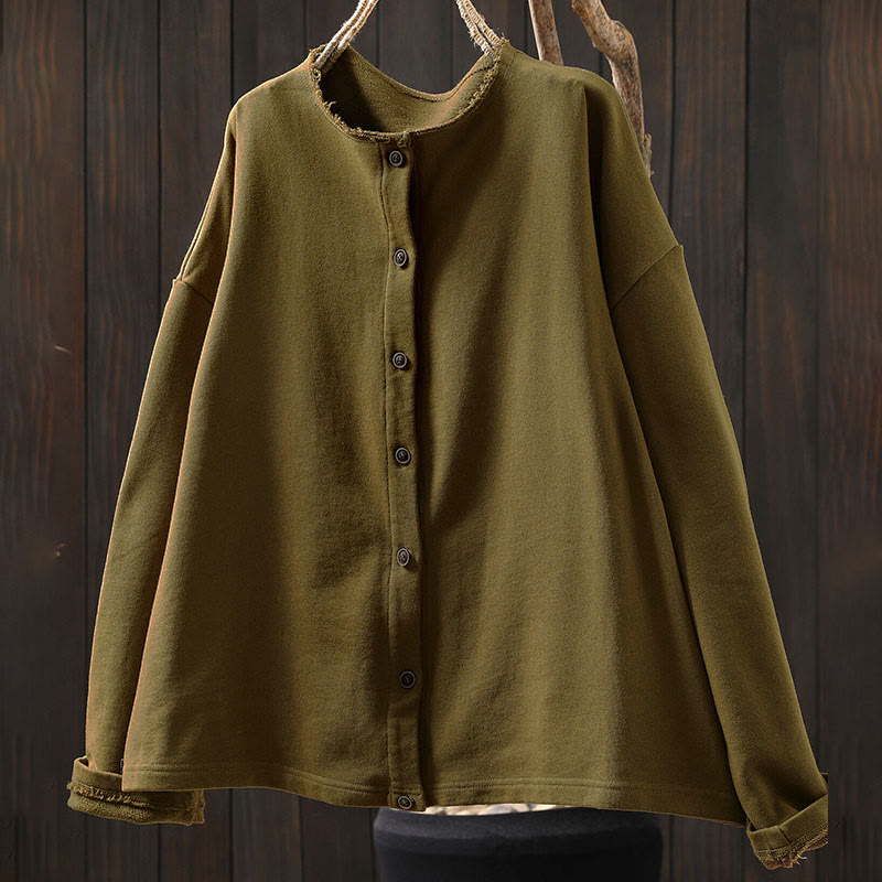 Buddha Stones Fall Solid Button Down Crew Neck Long Sleeve Women's Cotton Shirt - image 6