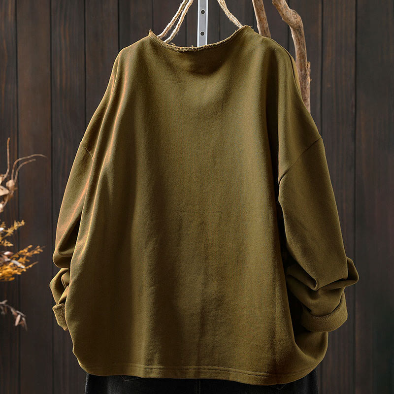 Buddha Stones Fall Solid Button Down Crew Neck Long Sleeve Women's Cotton Shirt - image 3