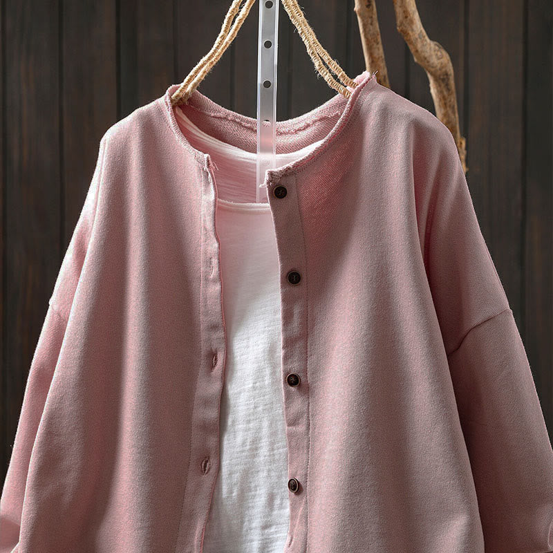Buddha Stones Fall Solid Button Down Crew Neck Long Sleeve Women's Cotton Shirt - image 10