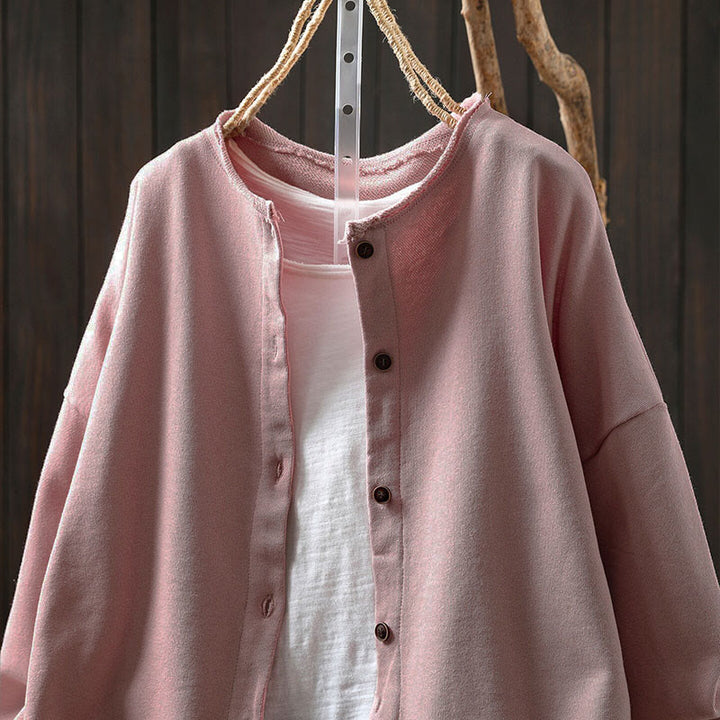 Buddha Stones Fall Solid Button Down Crew Neck Long Sleeve Women's Cotton Shirt - image 10