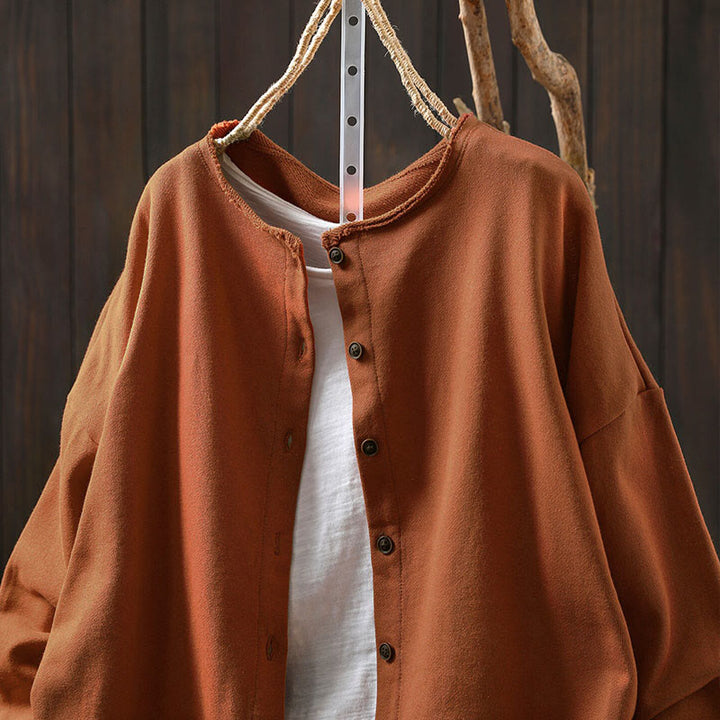 Buddha Stones Fall Solid Button Down Crew Neck Long Sleeve Women's Cotton Shirt - image 19