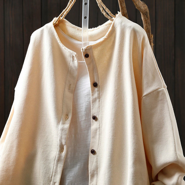 Buddha Stones Fall Solid Button Down Crew Neck Long Sleeve Women's Cotton Shirt - image 16