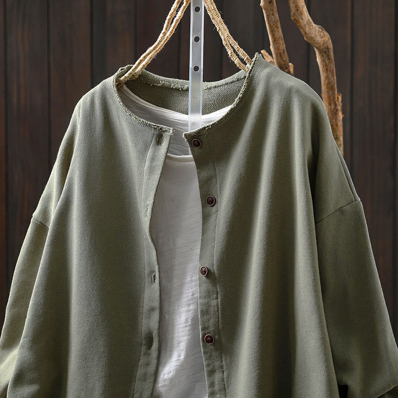 Buddha Stones Fall Solid Button Down Crew Neck Long Sleeve Women's Cotton Shirt - image 23