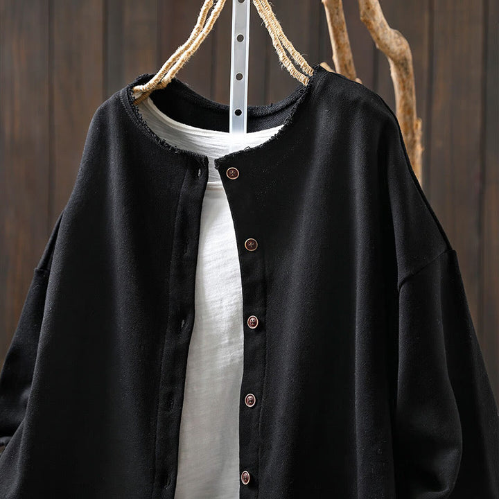 Buddha Stones Fall Solid Button Down Crew Neck Long Sleeve Women's Cotton Shirt - image 12