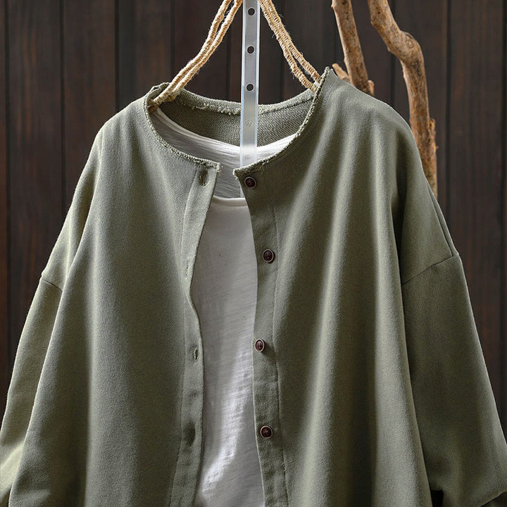 Buddha Stones Fall Solid Button Down Crew Neck Long Sleeve Women's Cotton Shirt - image 18