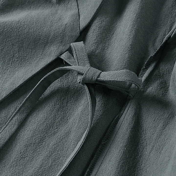 Buddha Stones Plain One Chinese Frog-Button Jacket Cotton Linen Men's Half Sleeve Kimono - image 5