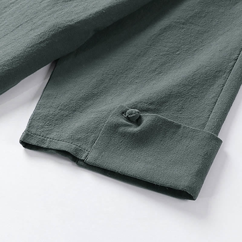 Buddha Stones Plain One Chinese Frog-Button Jacket Cotton Linen Men's Half Sleeve Kimono - image 7