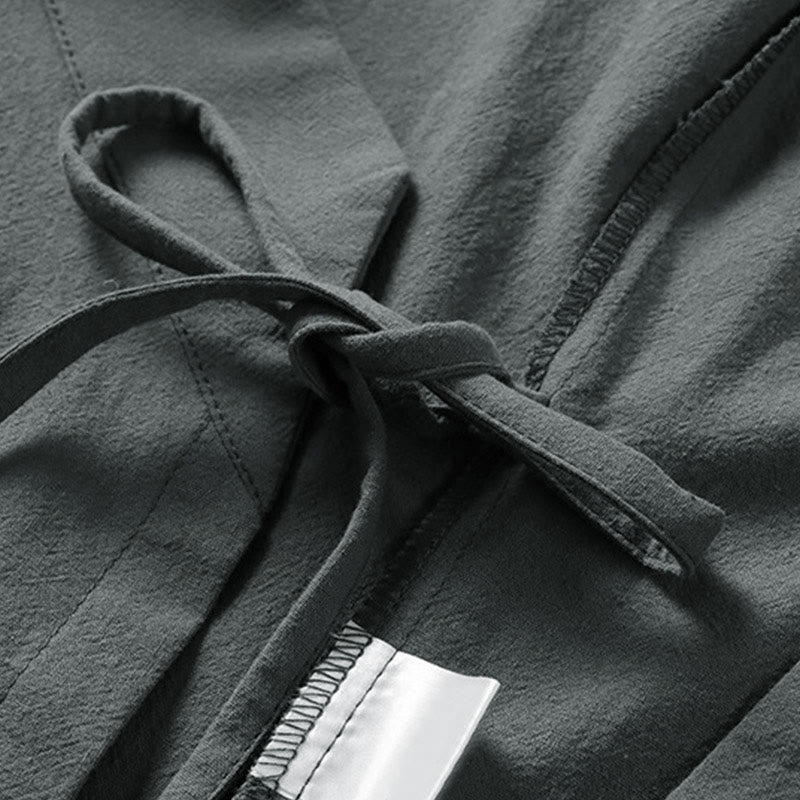 Buddha Stones Plain Lace-up Cotton Linen Men's Three Quarter Sleeve Kimono - image 3