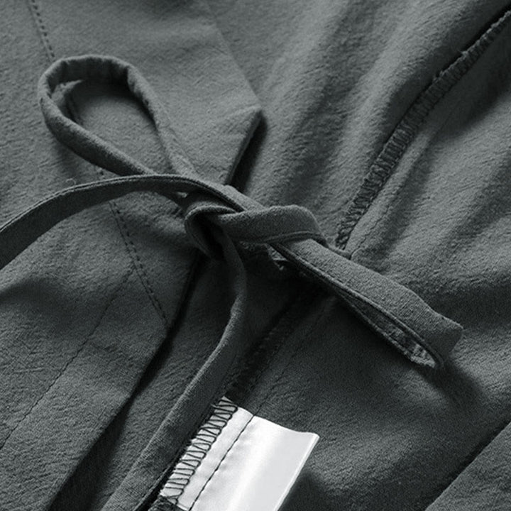 Buddha Stones Plain Lace-up Cotton Linen Men's Three Quarter Sleeve Kimono - image 3