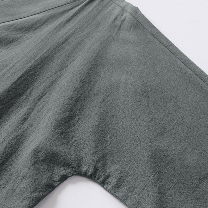 Buddha Stones Plain Lace-up Cotton Linen Men's Three Quarter Sleeve Kimono - image 6