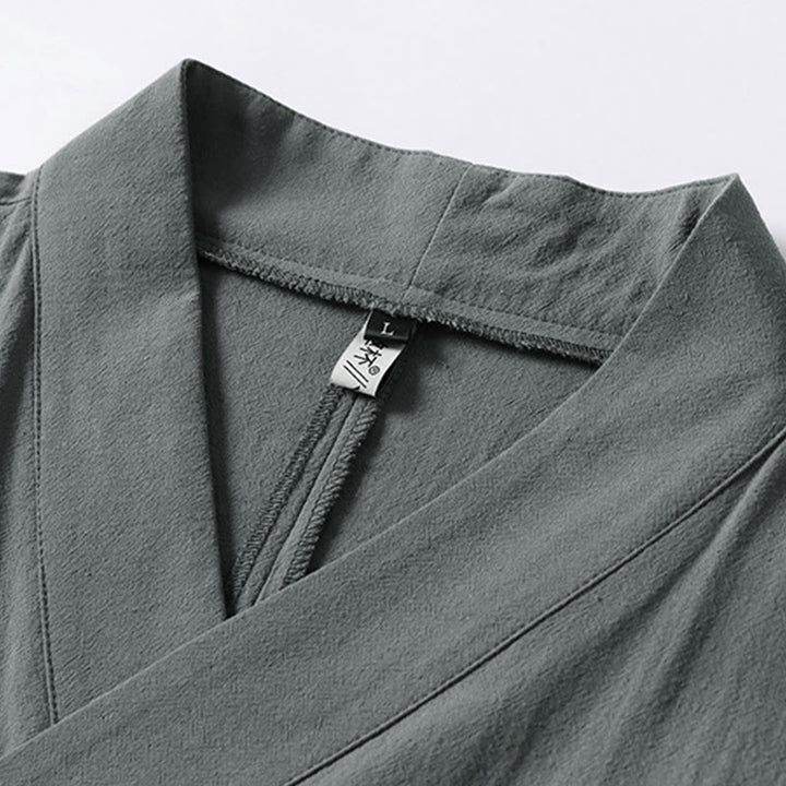 Buddha Stones Plain Lace-up Cotton Linen Men's Three Quarter Sleeve Kimono - image 2