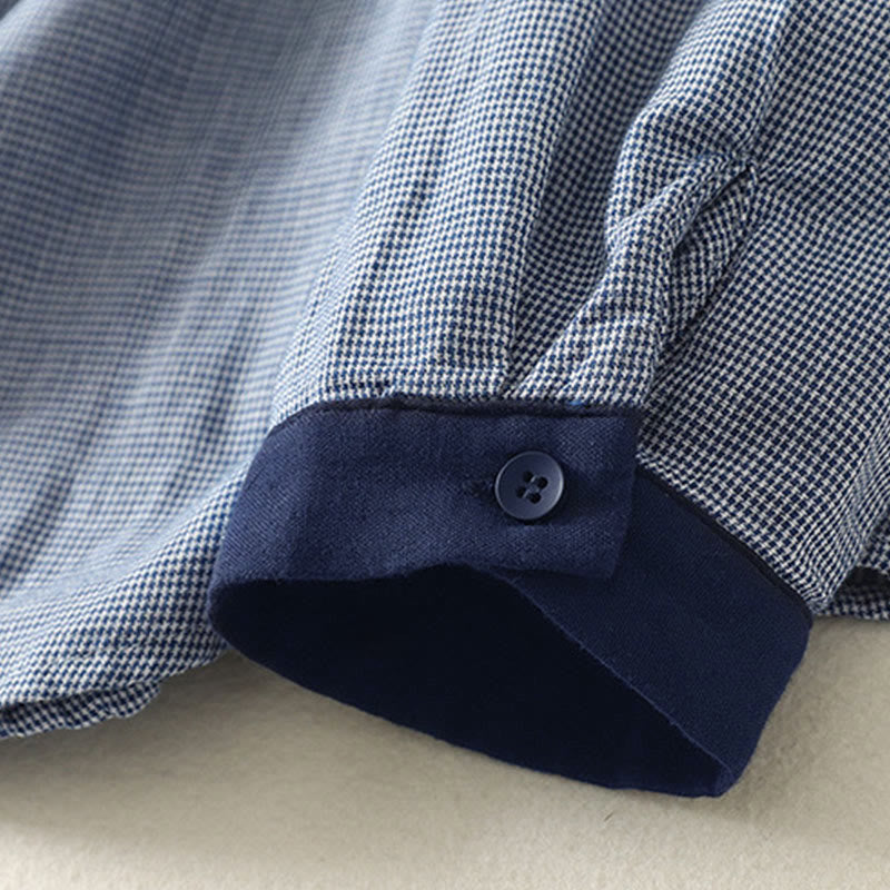 Buddha Stones Fall Blue Striped Color Blocking Stand Collar Buttons Down Design Women's Long Sleeve Shirt - image 8