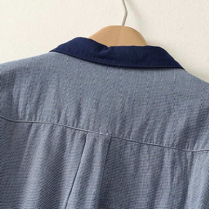 Buddha Stones Fall Blue Striped Color Blocking Stand Collar Buttons Down Design Women's Long Sleeve Shirt - image 3