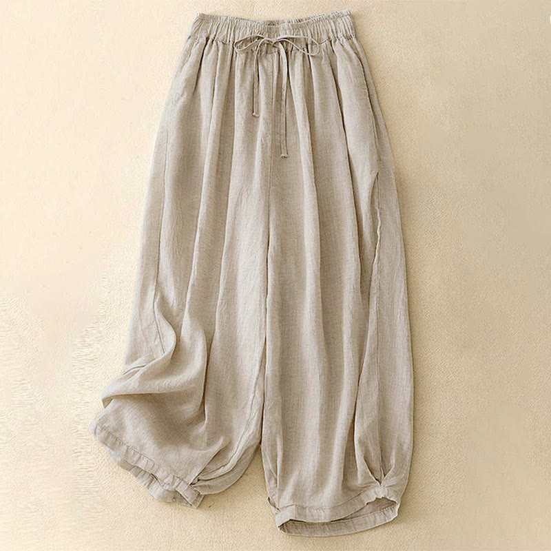 Buddha Stones Summer Elastic Waist Women's Capri Cropped Harem Pants With Pockets - Beige - US8-10，UK/AU12-14，EU40-42 (2XL) - image 0